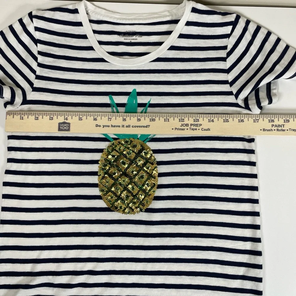 J.CREW Women’s Nautical Striped Sequin Pineapple‎ Collectors Tee Sz Small Preppy